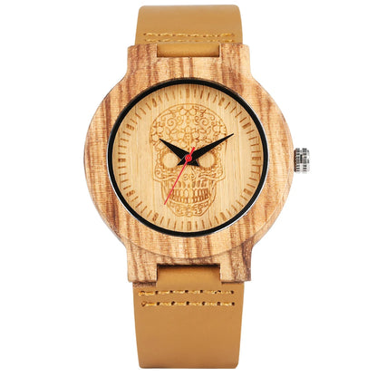 Wooden/Bamboo Watch Case Women'S Wristwatch Quartz Movement Black/Brown Genuine Leather Wristband Fashion Ladies Watches Gift
