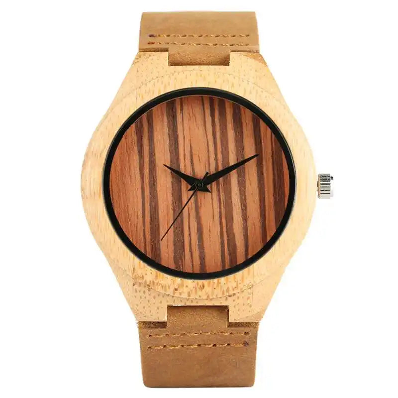 Vintage Wooden Black/Coffee/Green Dial Natural Bamboo Wood Watch for Men Leather Wooden Clock Male Hour Top Gift Reloj De Madera