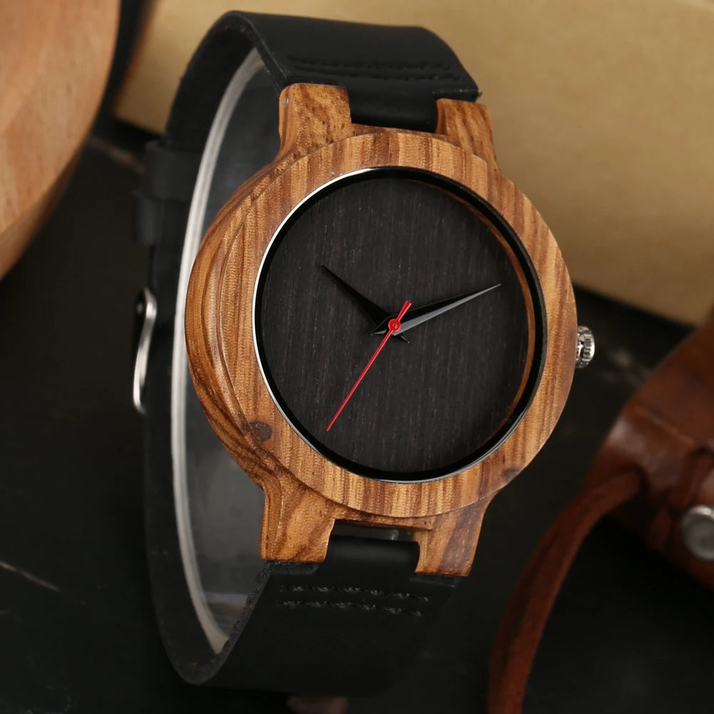 Vintage Wooden Black/Coffee/Green Dial Natural Bamboo Wood Watch for Men Leather Wooden Clock Male Hour Top Gift Reloj De Madera