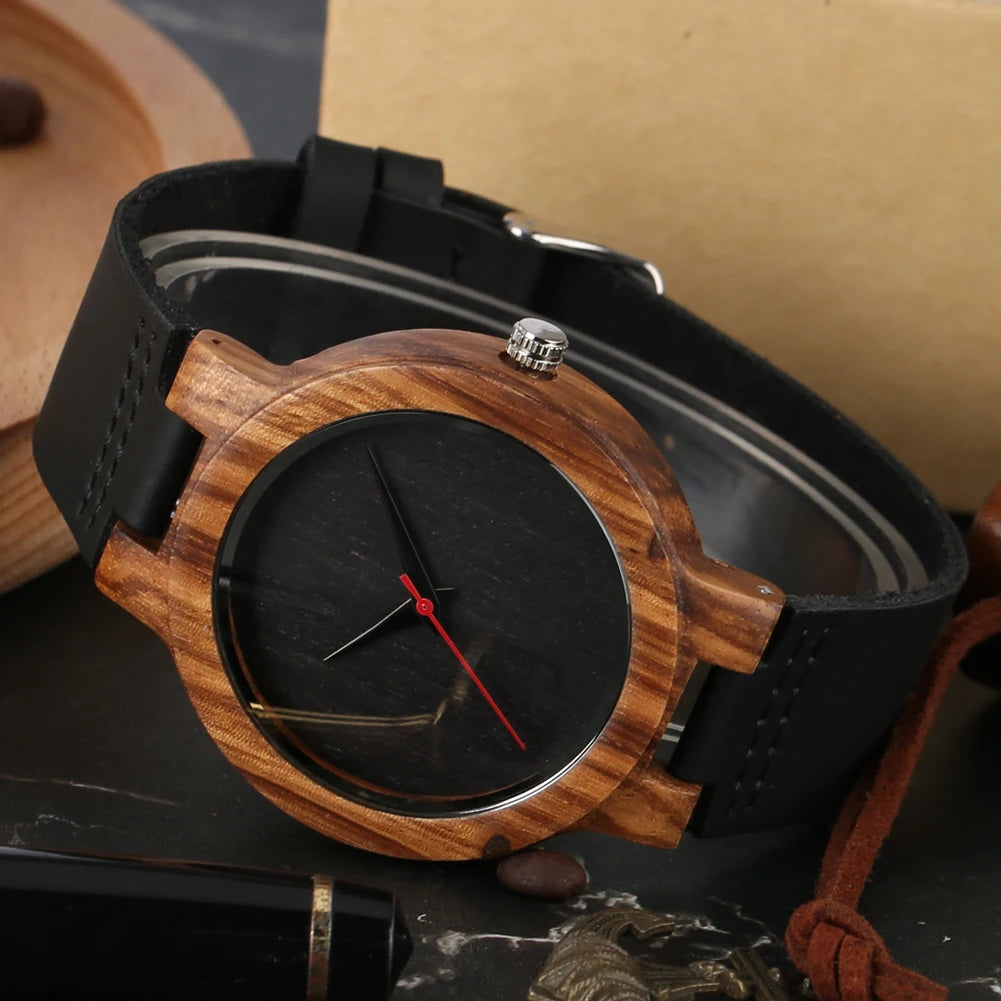 Vintage Wooden Black/Coffee/Green Dial Natural Bamboo Wood Watch for Men Leather Wooden Clock Male Hour Top Gift Reloj De Madera