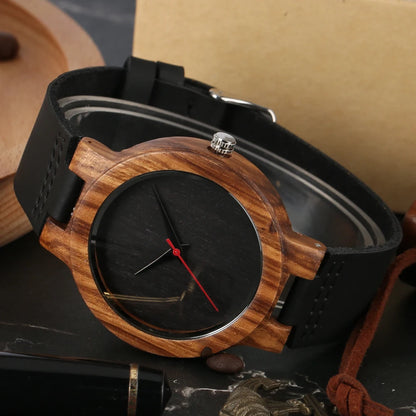 Vintage Wooden Black/Coffee/Green Dial Natural Bamboo Wood Watch for Men Leather Wooden Clock Male Hour Top Gift Reloj De Madera