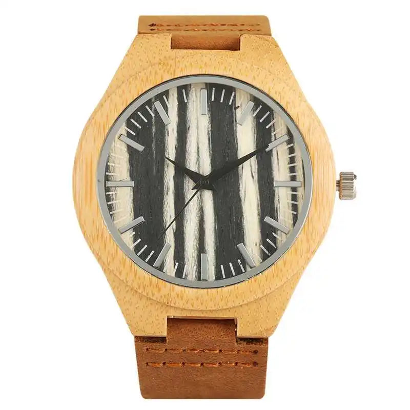 Vintage Wooden Black/Coffee/Green Dial Natural Bamboo Wood Watch for Men Leather Wooden Clock Male Hour Top Gift Reloj De Madera