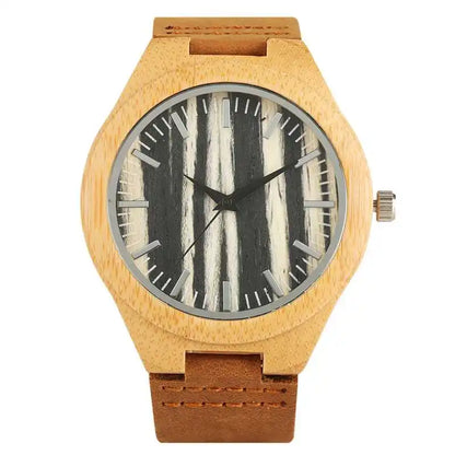 Vintage Wooden Black/Coffee/Green Dial Natural Bamboo Wood Watch for Men Leather Wooden Clock Male Hour Top Gift Reloj De Madera