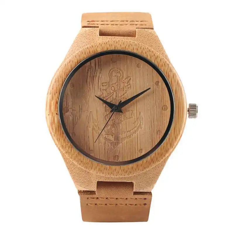 Vintage Wooden Black/Coffee/Green Dial Natural Bamboo Wood Watch for Men Leather Wooden Clock Male Hour Top Gift Reloj De Madera