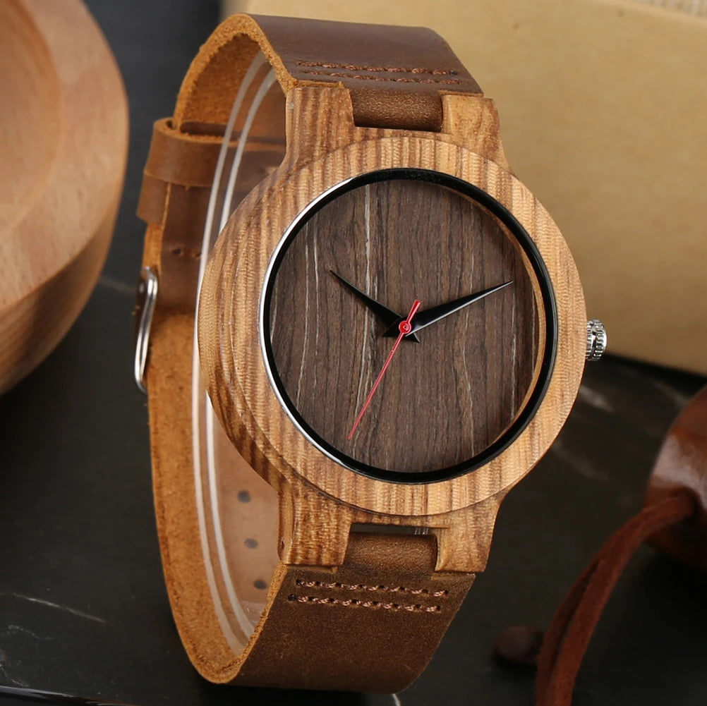 Vintage Wooden Black/Coffee/Green Dial Natural Bamboo Wood Watch for Men Leather Wooden Clock Male Hour Top Gift Reloj De Madera