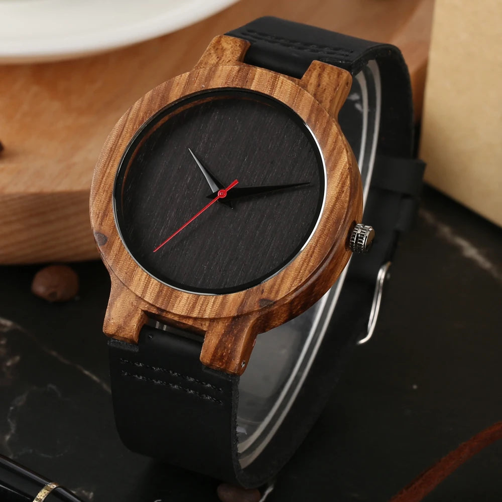 Vintage Wooden Black/Coffee/Green Dial Natural Bamboo Wood Watch for Men Leather Wooden Clock Male Hour Top Gift Reloj De Madera