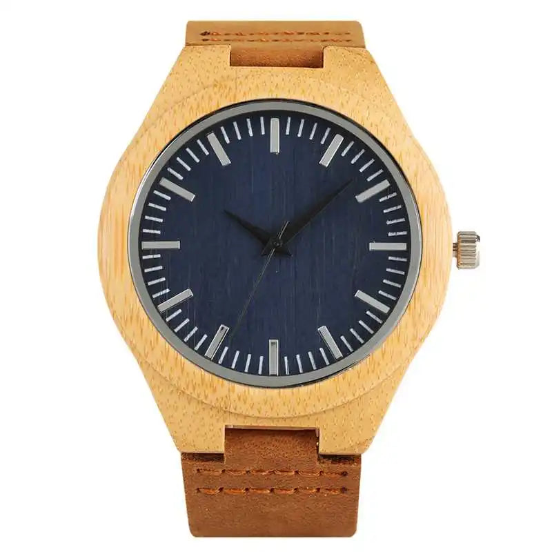 Vintage Wooden Black/Coffee/Green Dial Natural Bamboo Wood Watch for Men Leather Wooden Clock Male Hour Top Gift Reloj De Madera