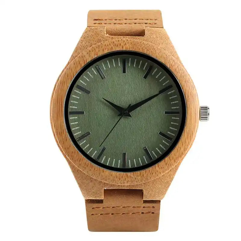 Vintage Wooden Black/Coffee/Green Dial Natural Bamboo Wood Watch for Men Leather Wooden Clock Male Hour Top Gift Reloj De Madera