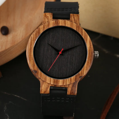 Vintage Wooden Black/Coffee/Green Dial Natural Bamboo Wood Watch for Men Leather Wooden Clock Male Hour Top Gift Reloj De Madera