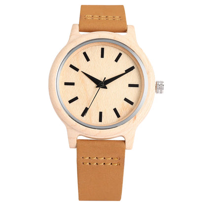 Wooden/Bamboo Watch Case Women'S Wristwatch Quartz Movement Black/Brown Genuine Leather Wristband Fashion Ladies Watches Gift