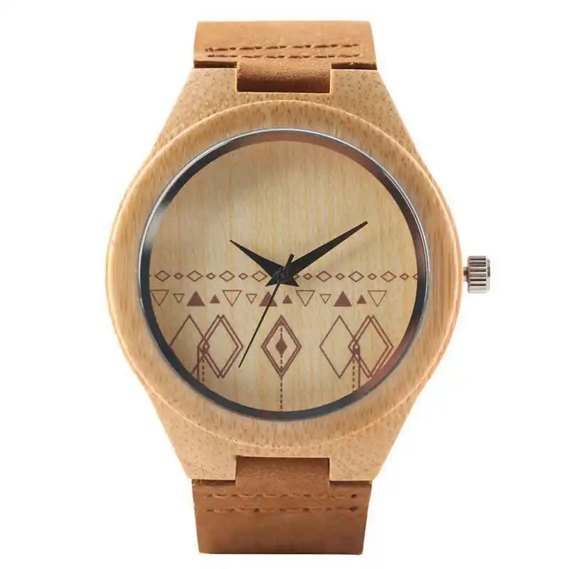 Vintage Wooden Black/Coffee/Green Dial Natural Bamboo Wood Watch for Men Leather Wooden Clock Male Hour Top Gift Reloj De Madera
