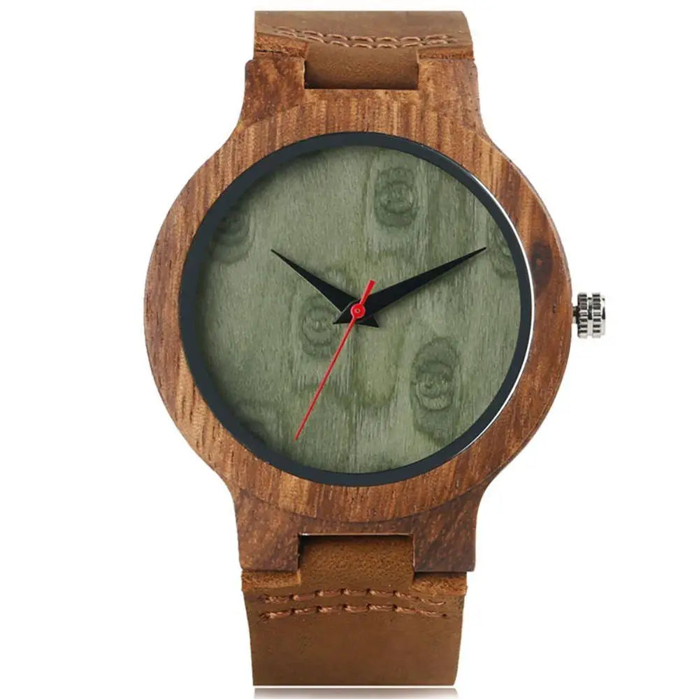 Vintage Wooden Black/Coffee/Green Dial Natural Bamboo Wood Watch for Men Leather Wooden Clock Male Hour Top Gift Reloj De Madera